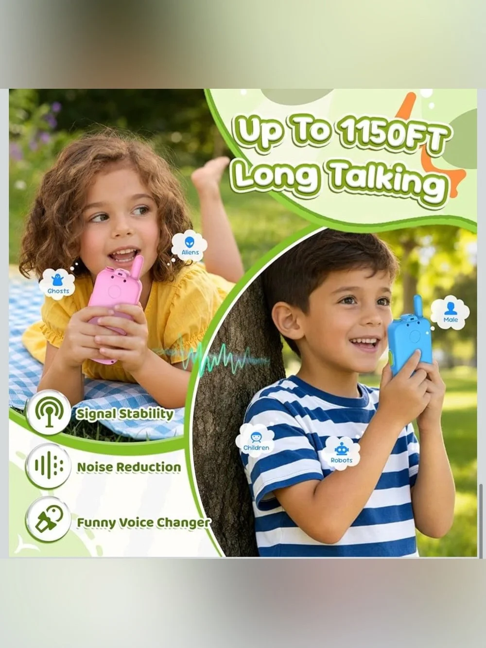 Kids Walkie Talkie 2.4” screen with 5 voice changers two way radio